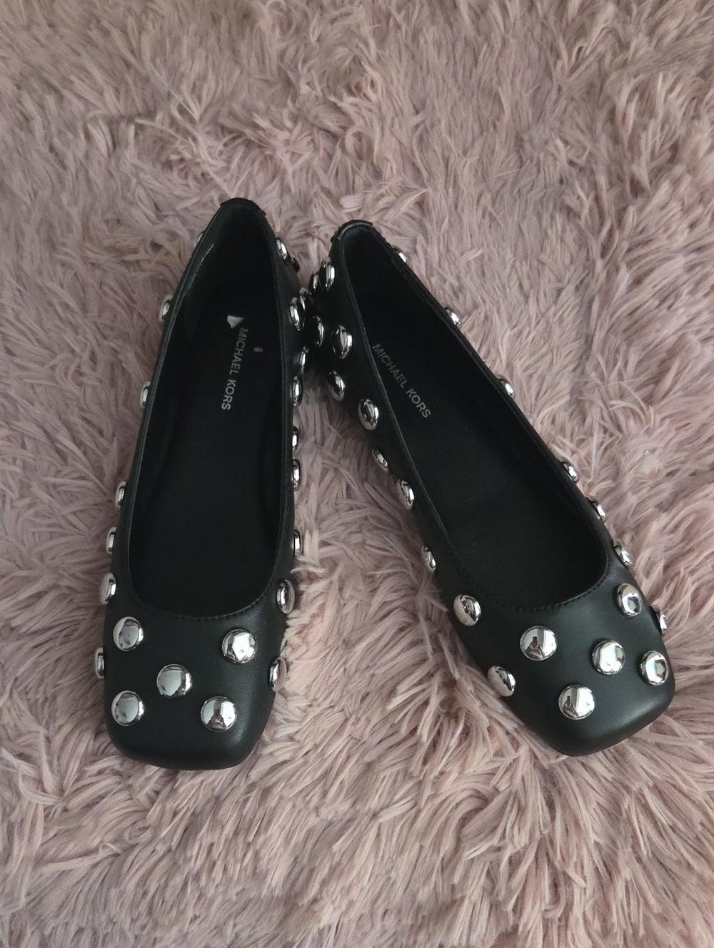 Michael Kors Matilda Black Leather Ballet Flats with Silver Studs 5 Brand New